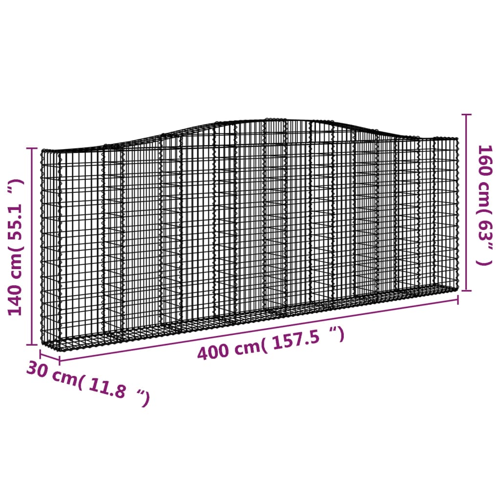 vidaXL Kosze gabionowe, 25 szt, 400x30x140/160cm, galwanizowane żelazo