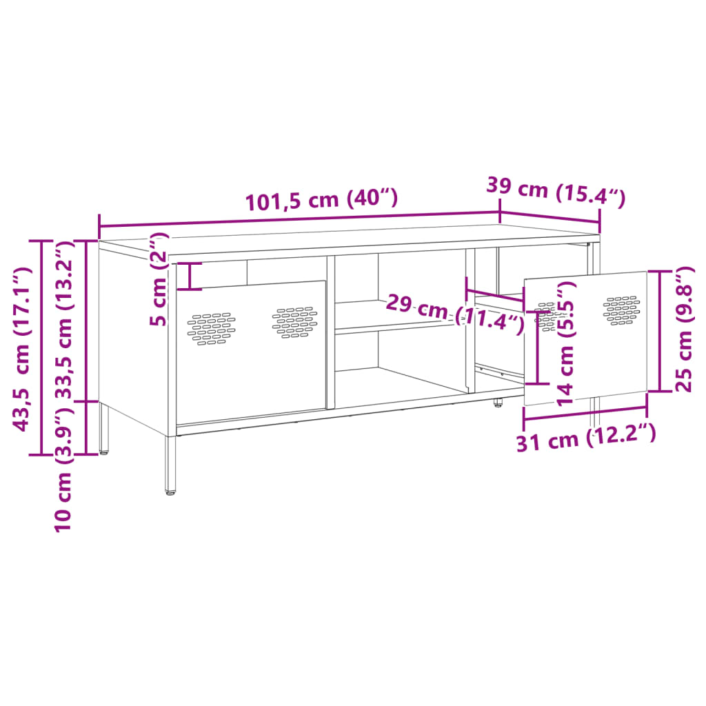 vidaXL Szafka RTV, oliwkowa, 101,5x39x43,5 cm, stal walcowana na zimno