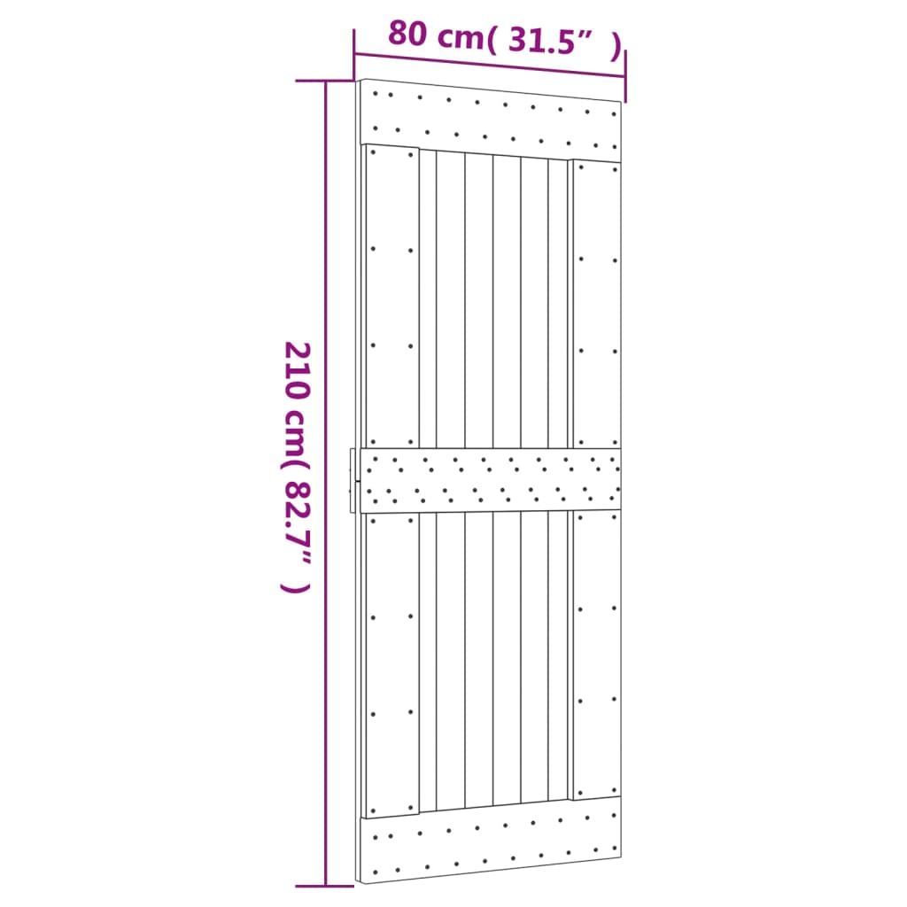 vidaXL Drzwi przesuwne z osprzętem, 80x210 cm, lite drewno sosnowe