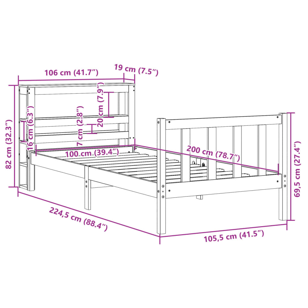 vidaXL Rama łóżka bez materaca, biała, 100x200 cm, lite drewno sosnowe