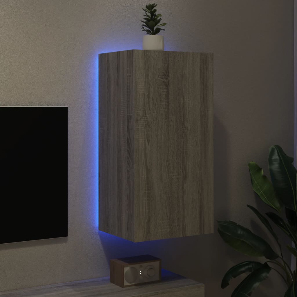 vidaXL Ścienna szafka TV z LED, szary dąb sonoma, 40,5x35x80 cm