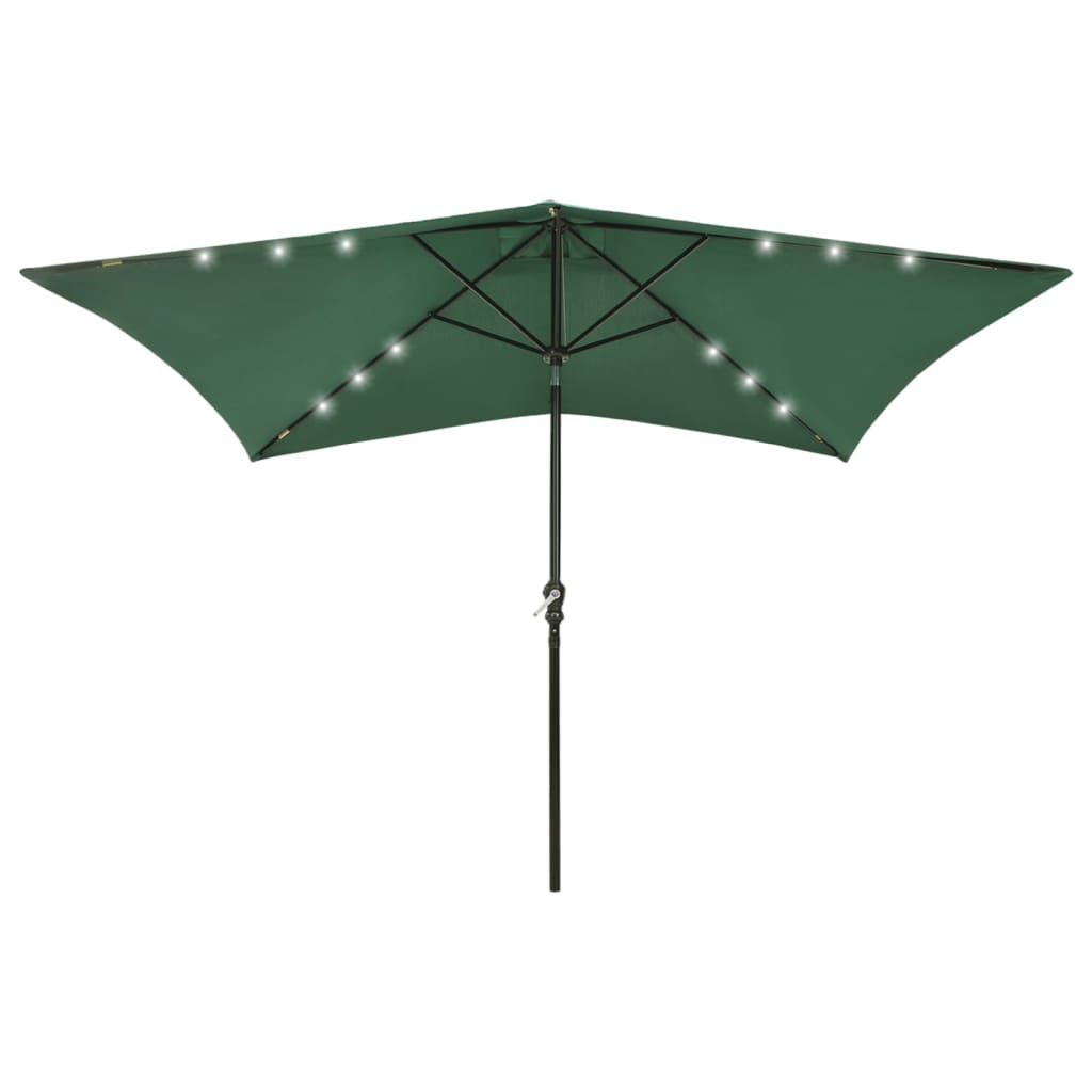 vidaXL Parasol ogrodowy z LED i stalowym słupkiem, zielony, 2x3 m