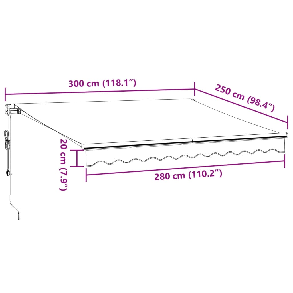 vidaXL Automatycznie zwijana markiza z LED, burgundowa, 300x250 cm