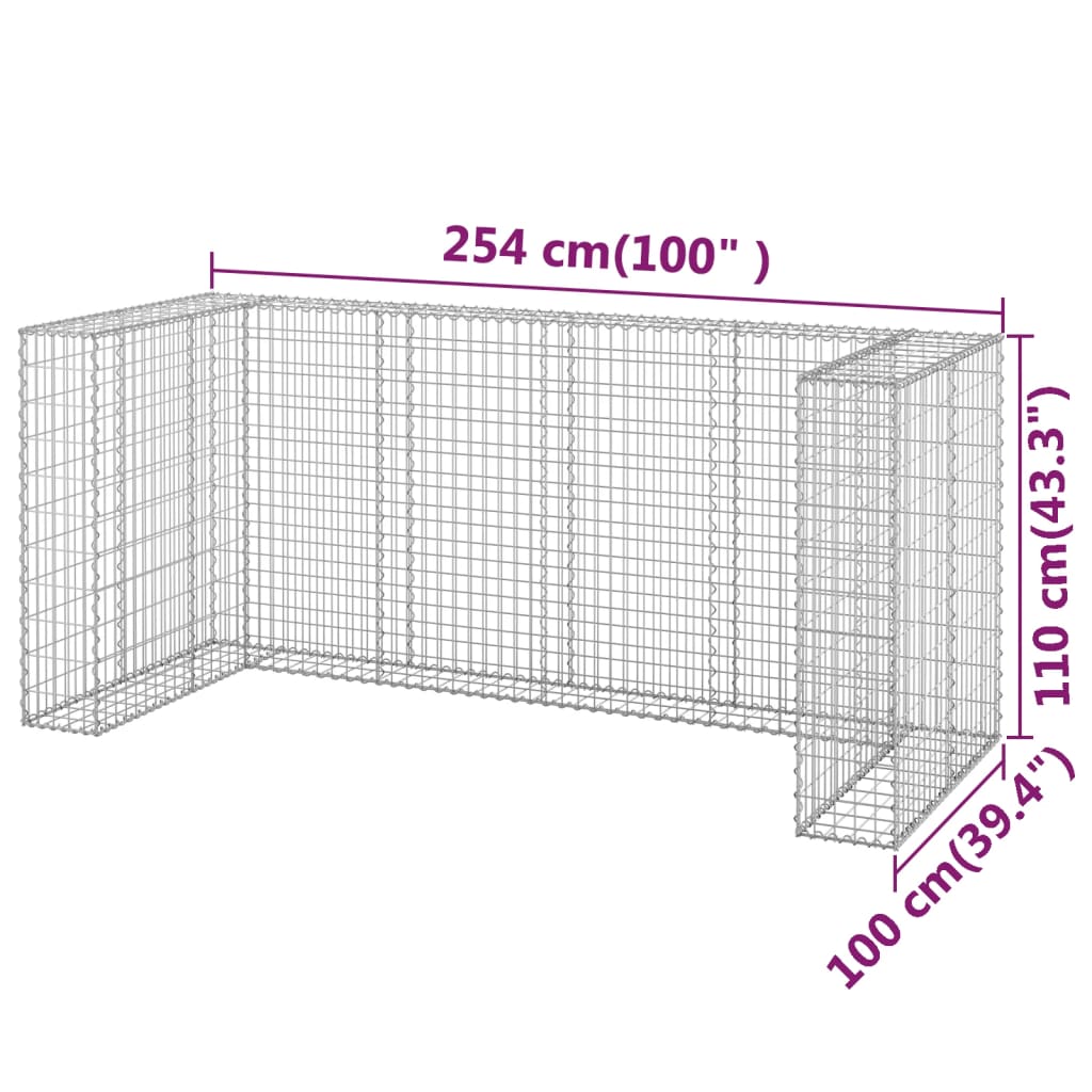 vidaXL Gabionowa osłona do koszy na śmieci, stal, 254x100x110 cm