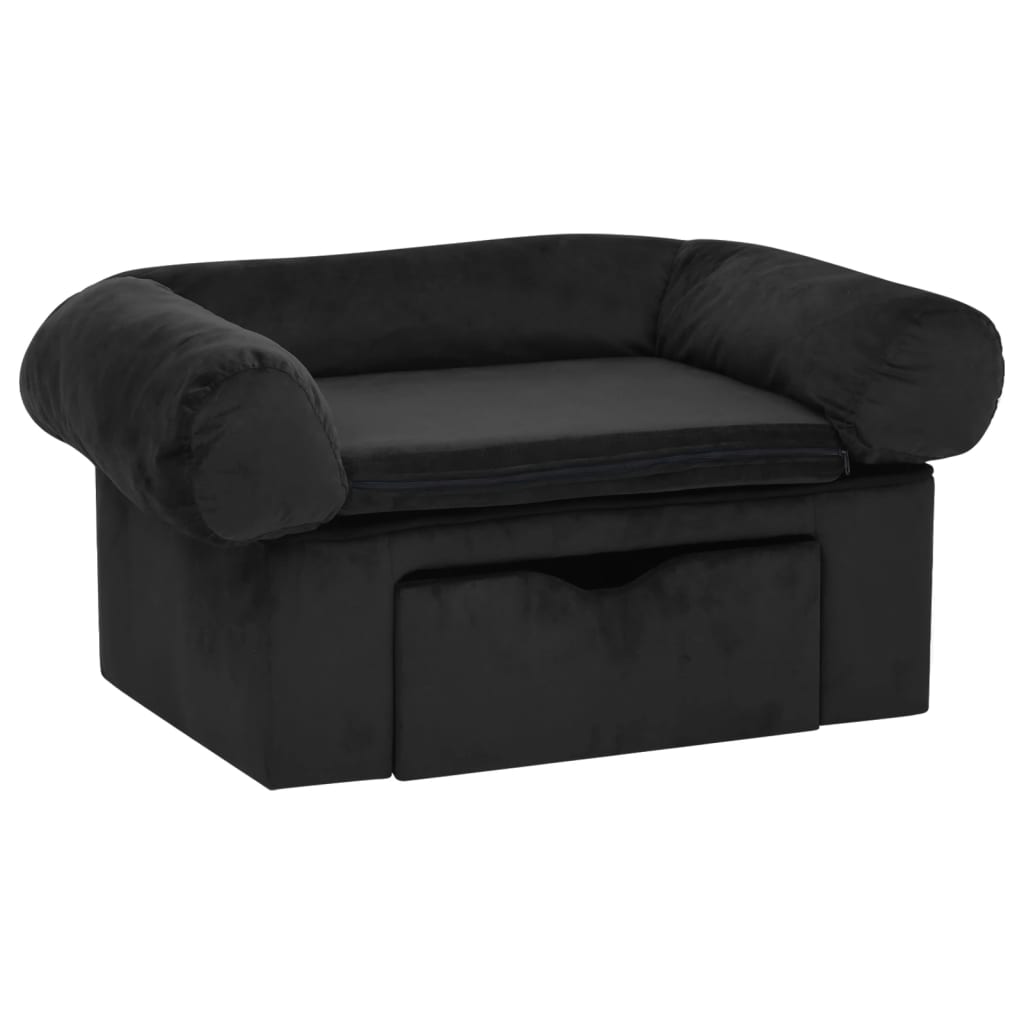 vidaXL Sofa dla psa, z szufladą, czarna, 75x50x38 cm, pluszowa