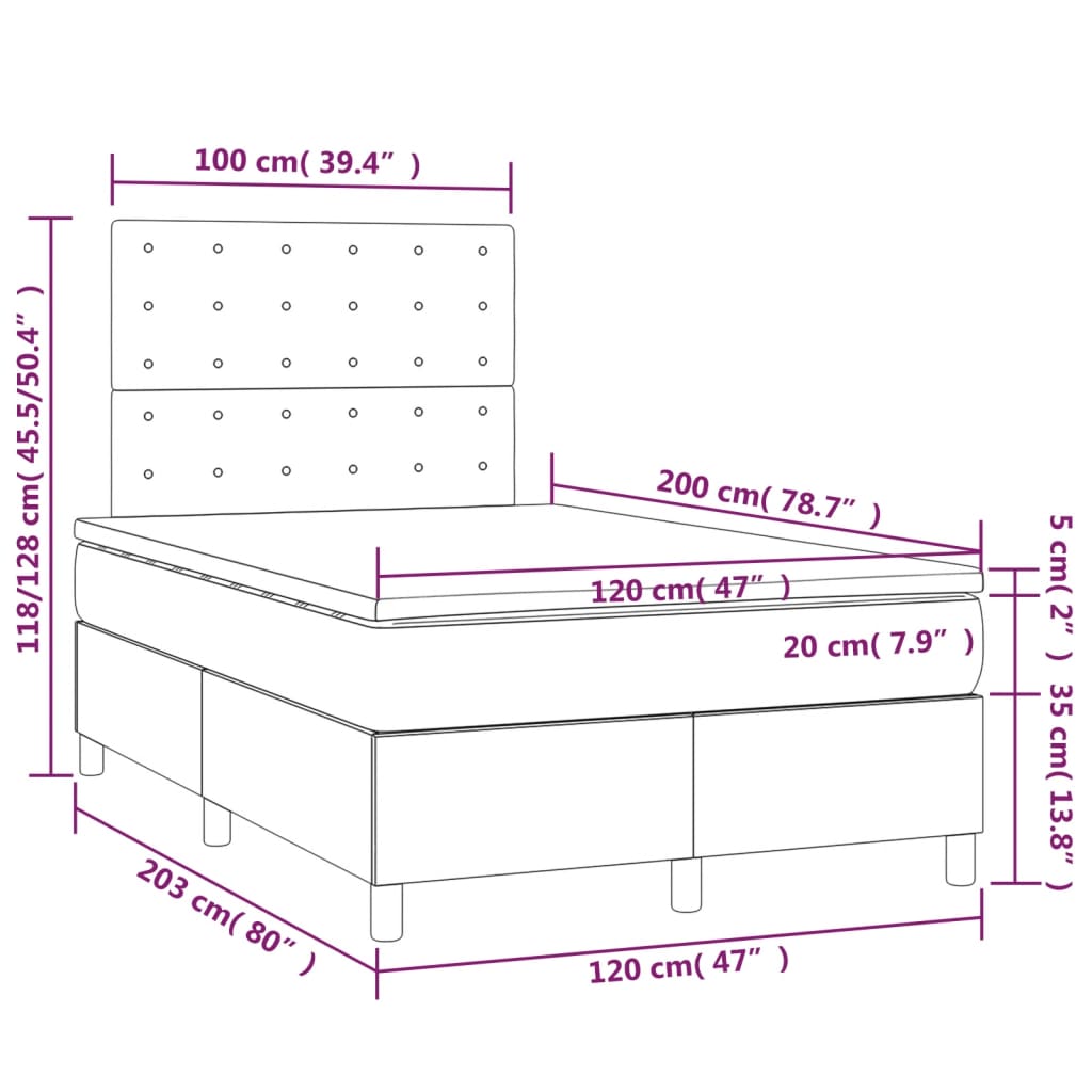 vidaXL Łóżko kontynentalne z materacem i LED, szara ekoskóra 120x200cm