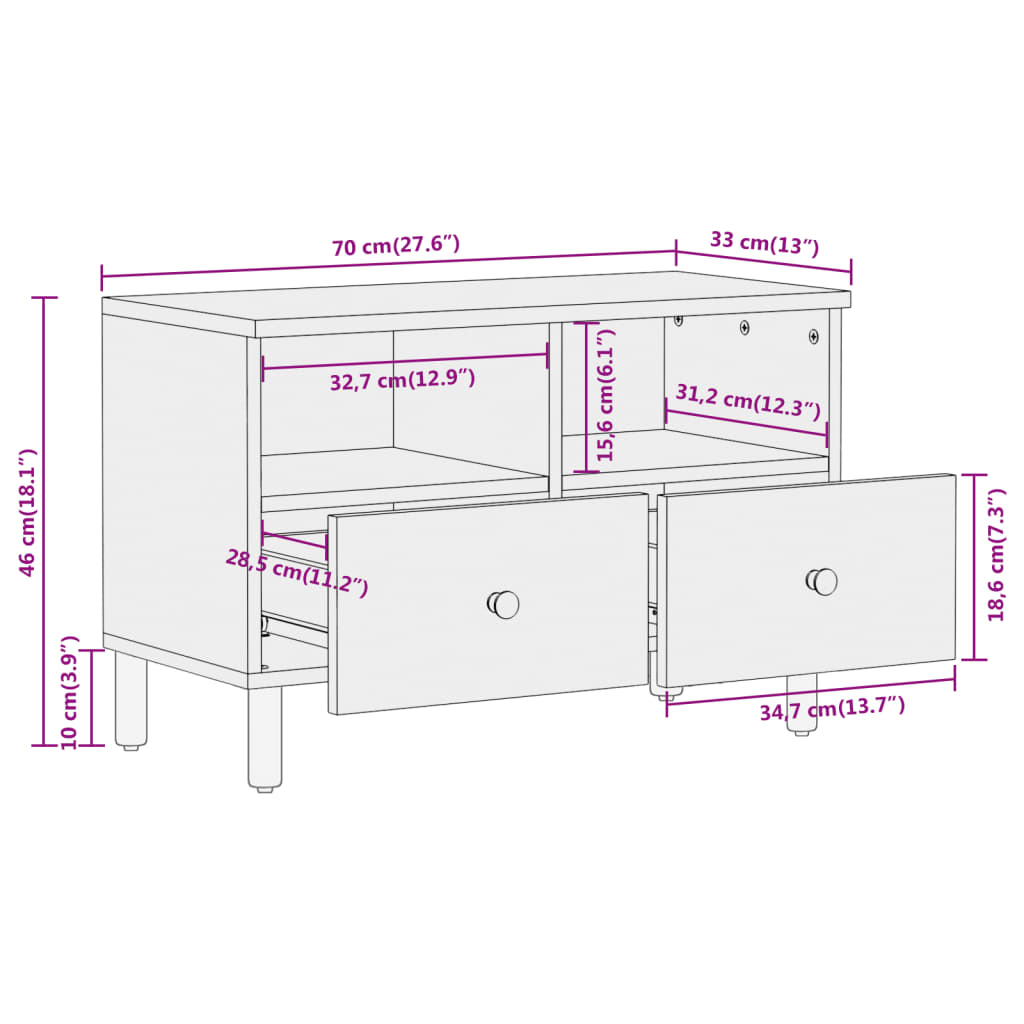 vidaXL Szafka pod telewizor, 70x33x46 cm, lite drewno akacjowe