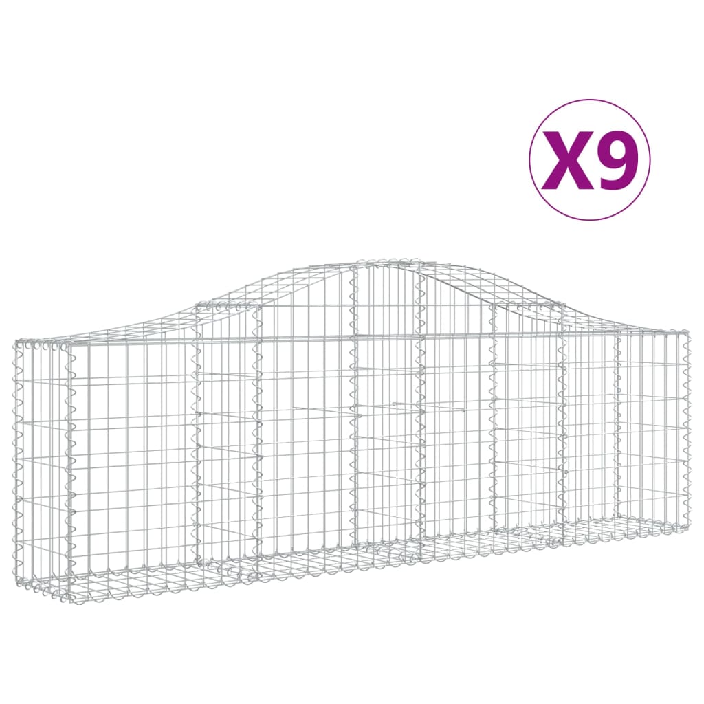 vidaXL Kosze gabionowe, 9 szt, 200x30x60/80 cm, galwanizowane żelazo