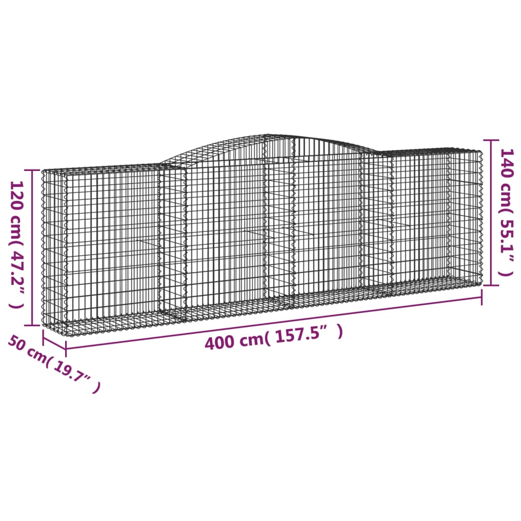 vidaXL Kosze gabionowe, 3 szt, 400x50x120/140 cm, galwanizowane żelazo