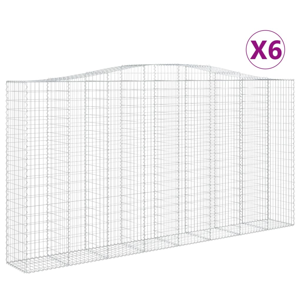 vidaXL Kosze gabionowe, 6 szt, 400x50x200/220 cm, galwanizowane żelazo