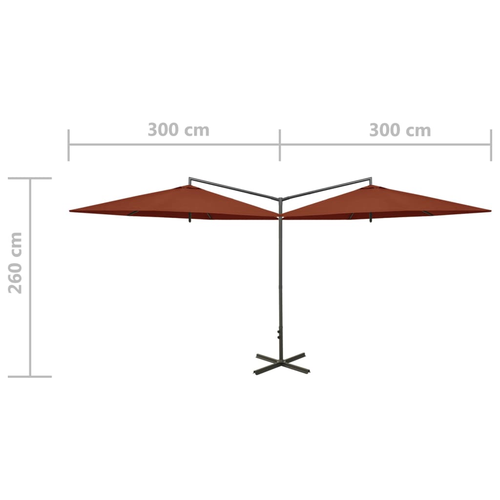 vidaXL Podwójny parasol ogrodowy, stalowy słupek, terakota, 600 cm