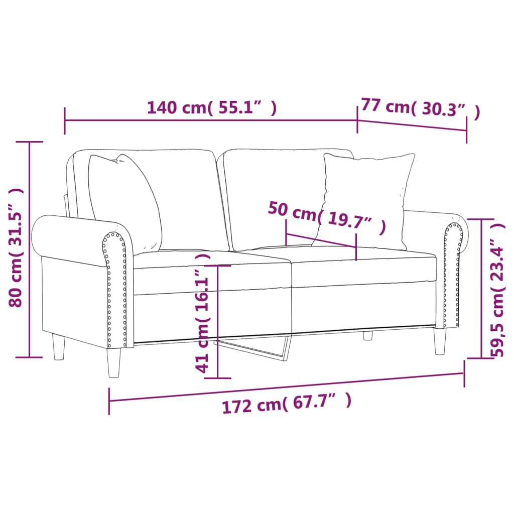 vidaXL 2-osobowa sofa z poduszkami, ciemnoszara, 140 cm, aksamit