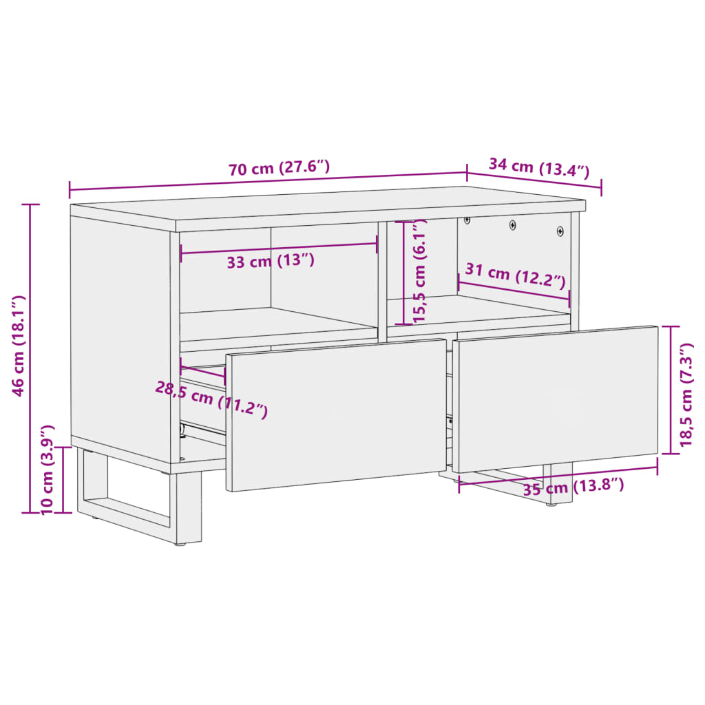 vidaXL Szafka pod telewizor, 70x34x46 cm, lite drewno akacjowe