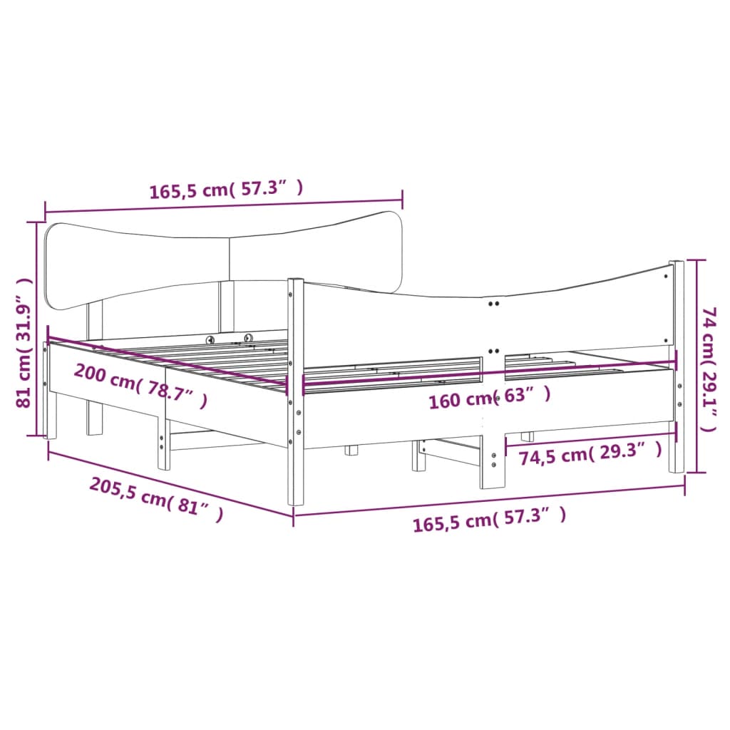 vidaXL Rama łóżka bez materaca, biała, 160x200 cm, lite drewno sosnowe