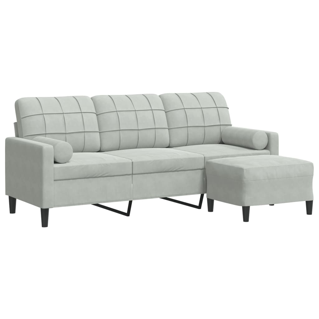 vidaXL 3-osobowa sofa z podnóżkiem, jasnoszara, 180 cm, aksamit