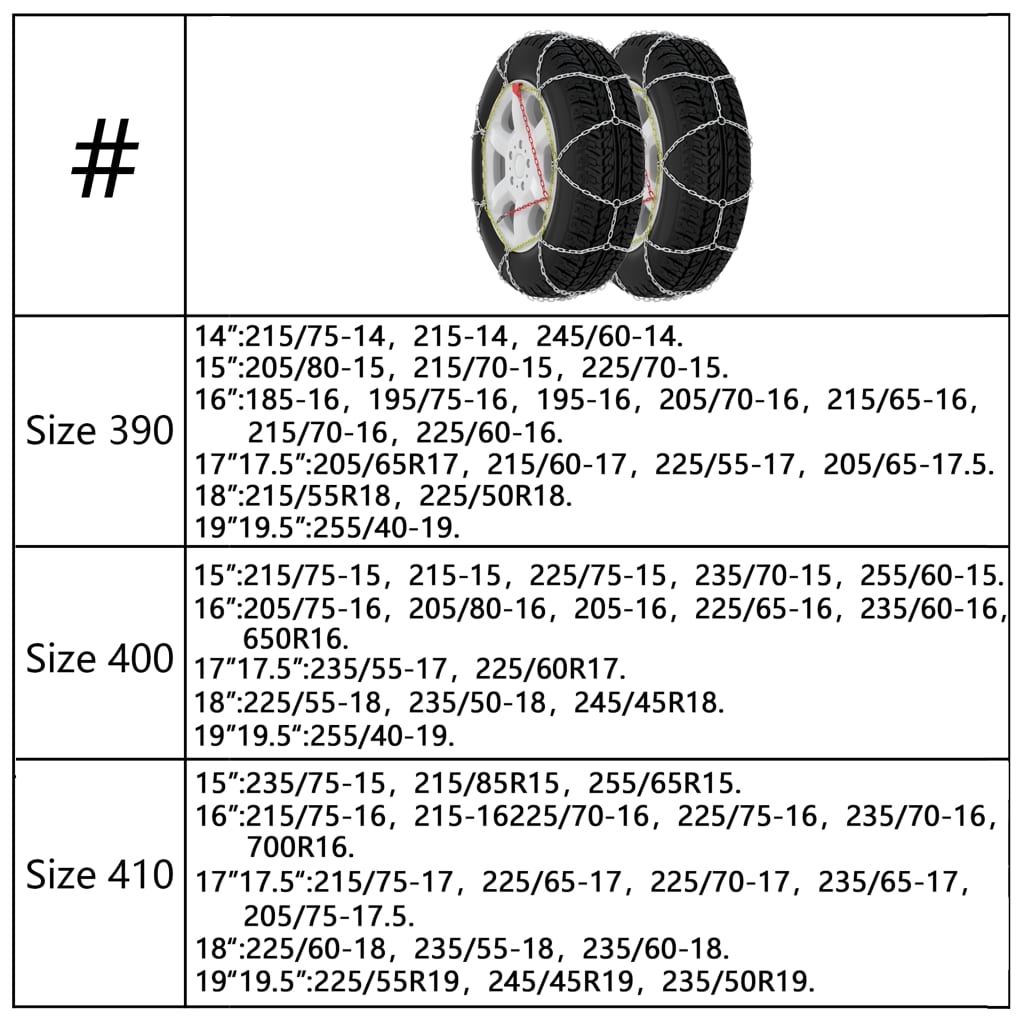 vidaXL Łańcuchy śniegowe, 2 szt., 9 mm, KN70