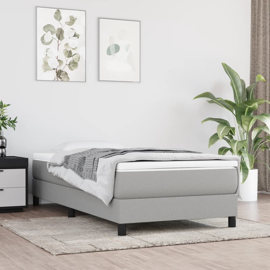 vidaXL Rama łóżka, jasnoszara, 90 x 200 cm, tapicerowana tkaniną