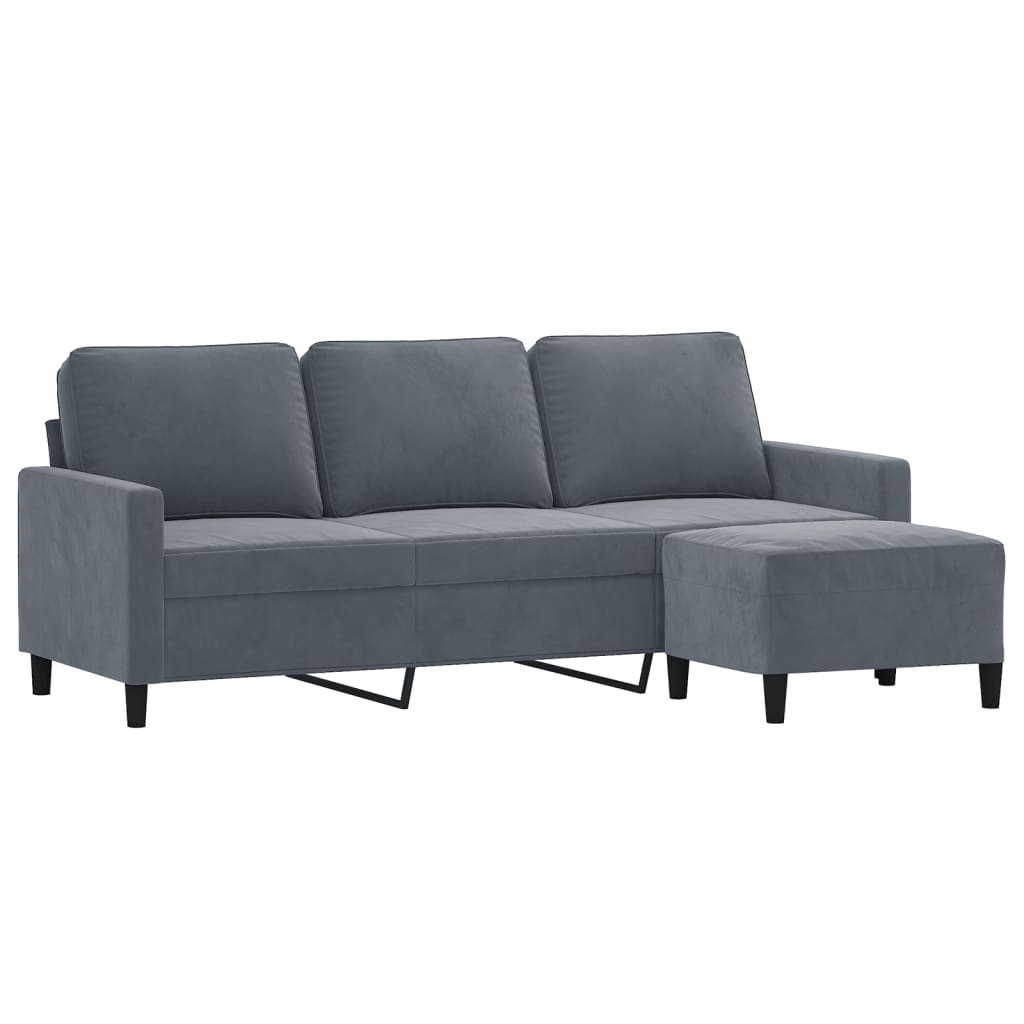 vidaXL 3-osobowa sofa z podnóżkiem, ciemnoszary, 180 cm, aksamit