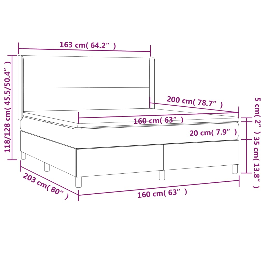 vidaXL Łóżko kontynentalne, materac i LED, niebieski aksamit 160x200cm