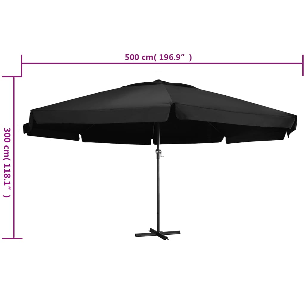 vidaXL Parasol ogrodowy na aluminiowym słupku, 500 cm, czarny