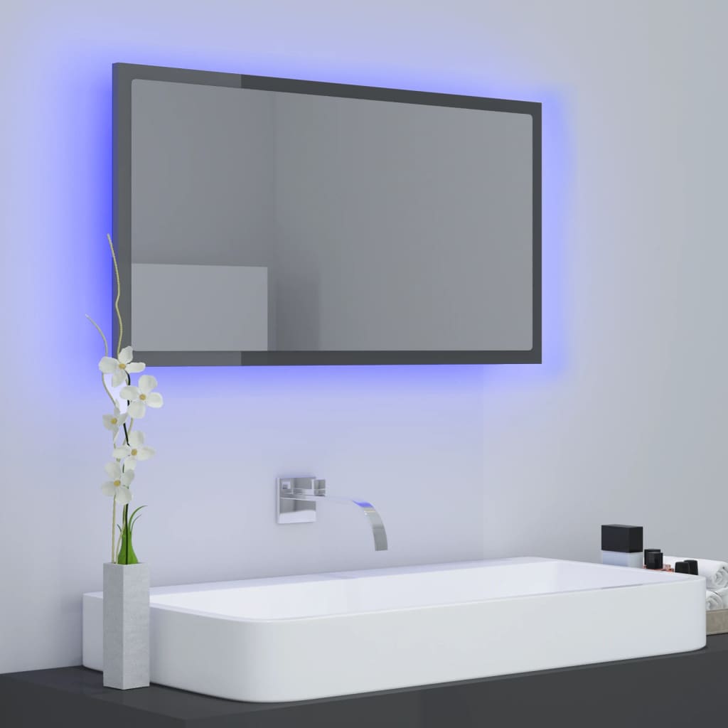 vidaXL Lustro łazienkowe LED, wysoki połysk, szare, 80x8,5x37cm, akryl