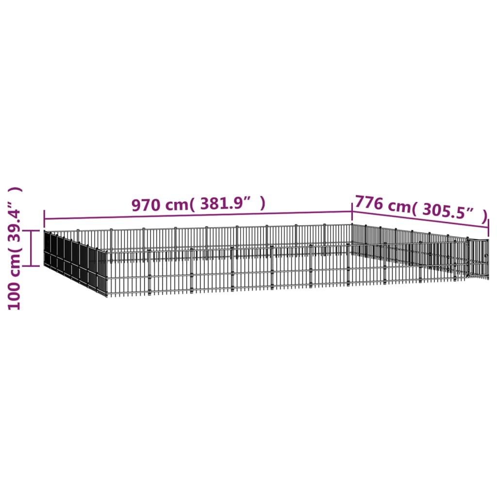 vidaXL Kojec dla psa na zewnątrz, stalowy, 75,27 m²