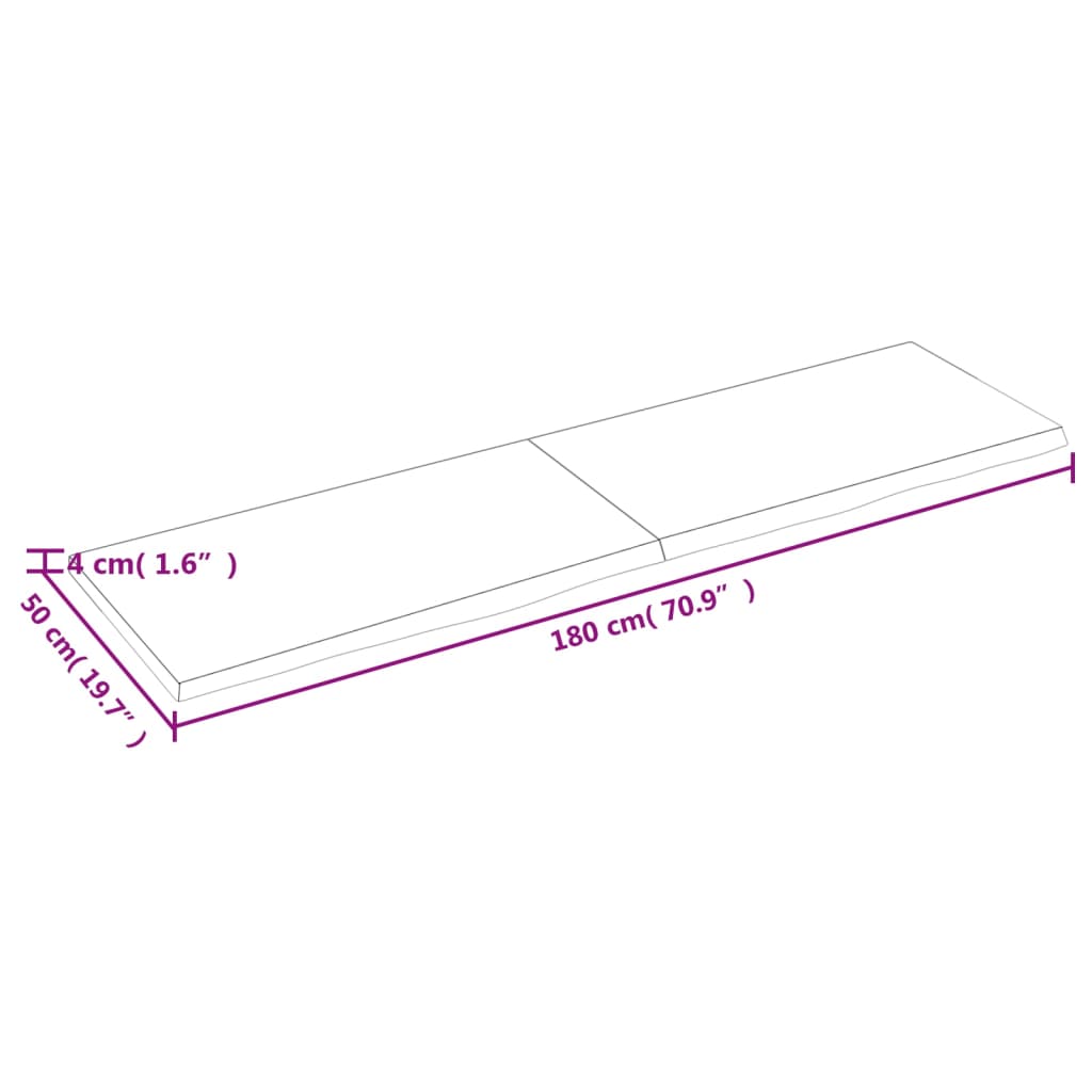 vidaXL Półka, ciemnobrązowa, 180x50x(2-4) cm, wykończone drewno dębowe