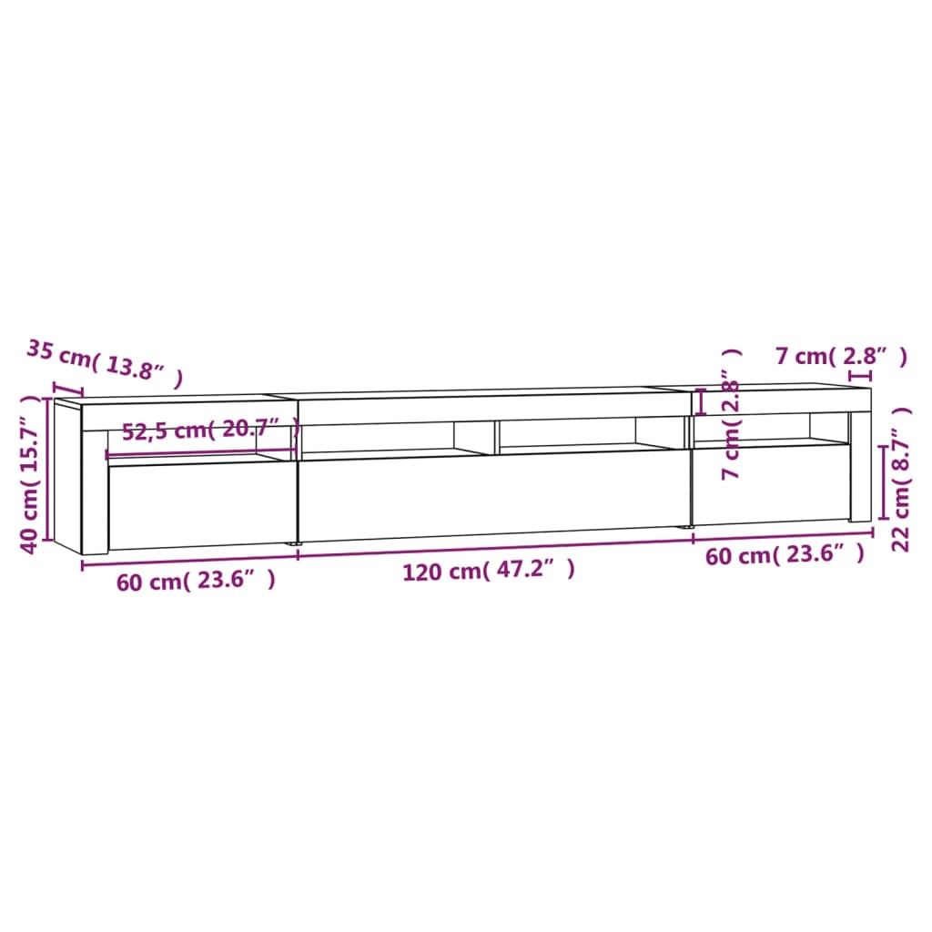 vidaXL Szafka pod TV z oświetleniem LED, biała z połyskiem,240x35x40cm