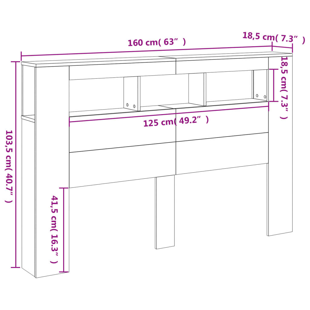 vidaXL Wezgłowie łóżka z LED, białe, 160x18,5x103,5 cm