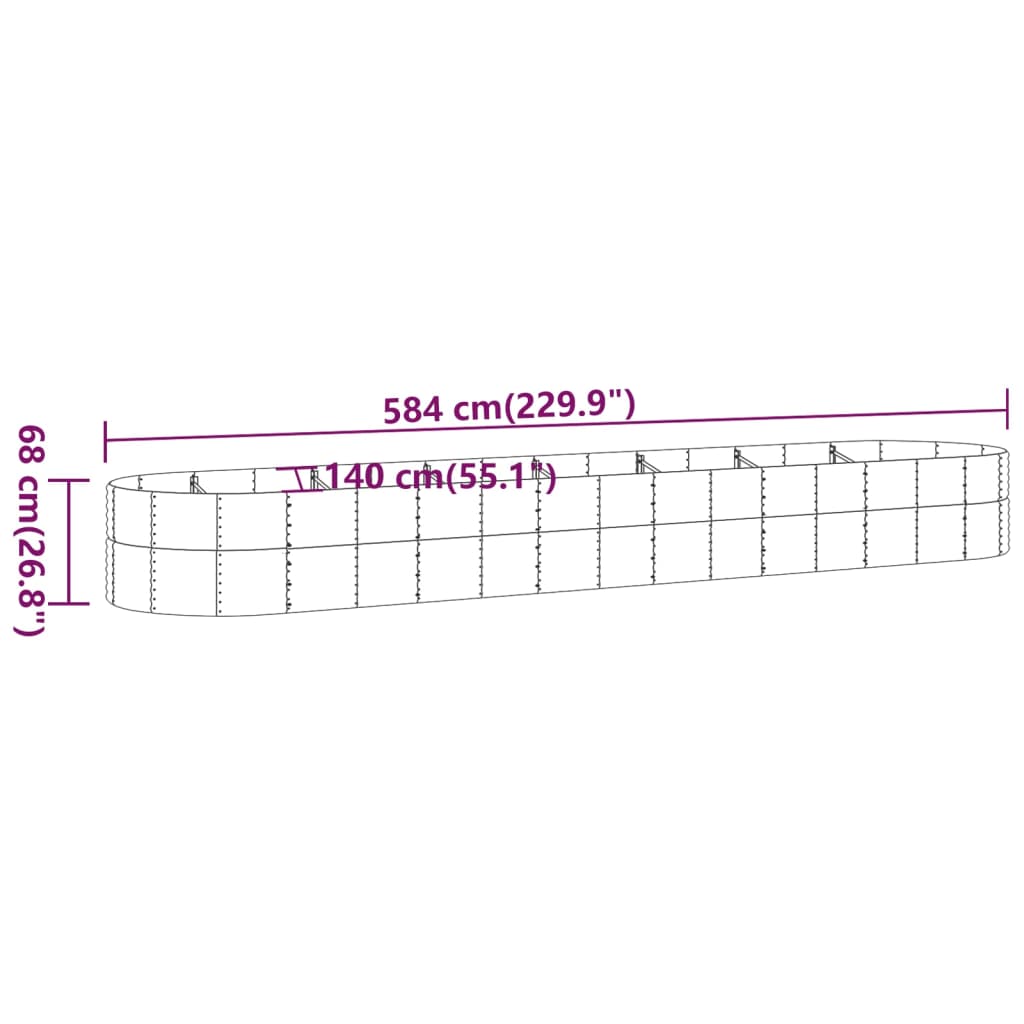 vidaXL Podwyższona donica, malowana proszkowo stal, 584x140x68 cm