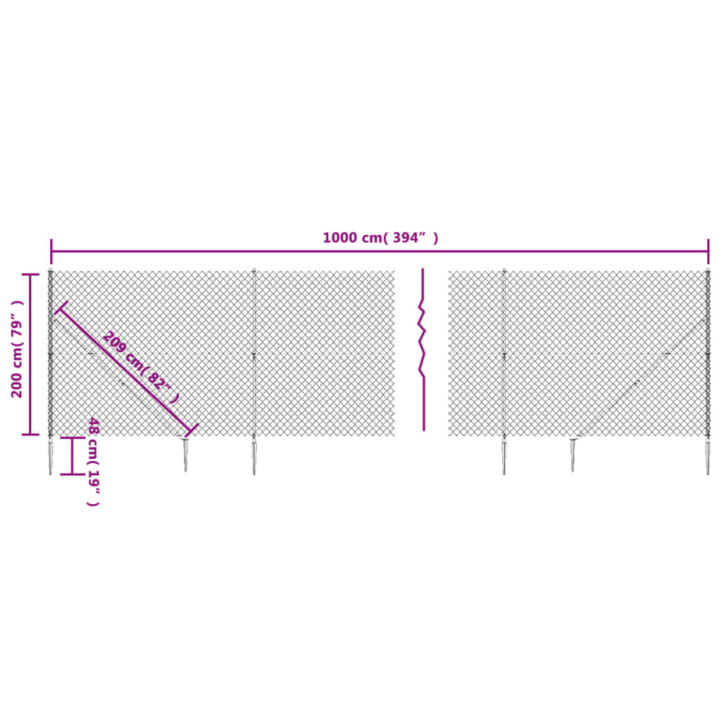 vidaXL Ogrodzenie z siatki, z kotwami, zielone, 2x10 m