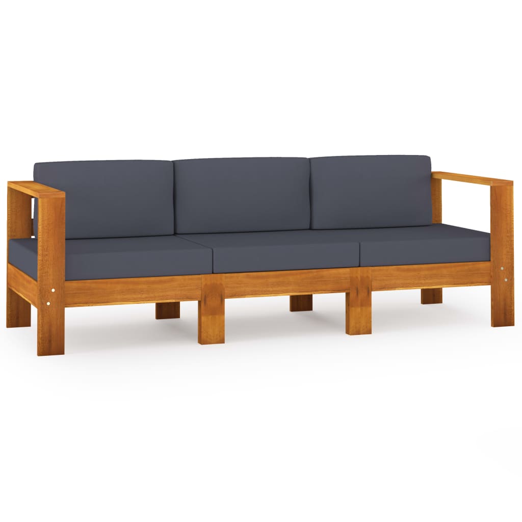vidaXL 3-osobowa sofa ogrodowa z ciemnoszarymi poduszkami, akacjowa