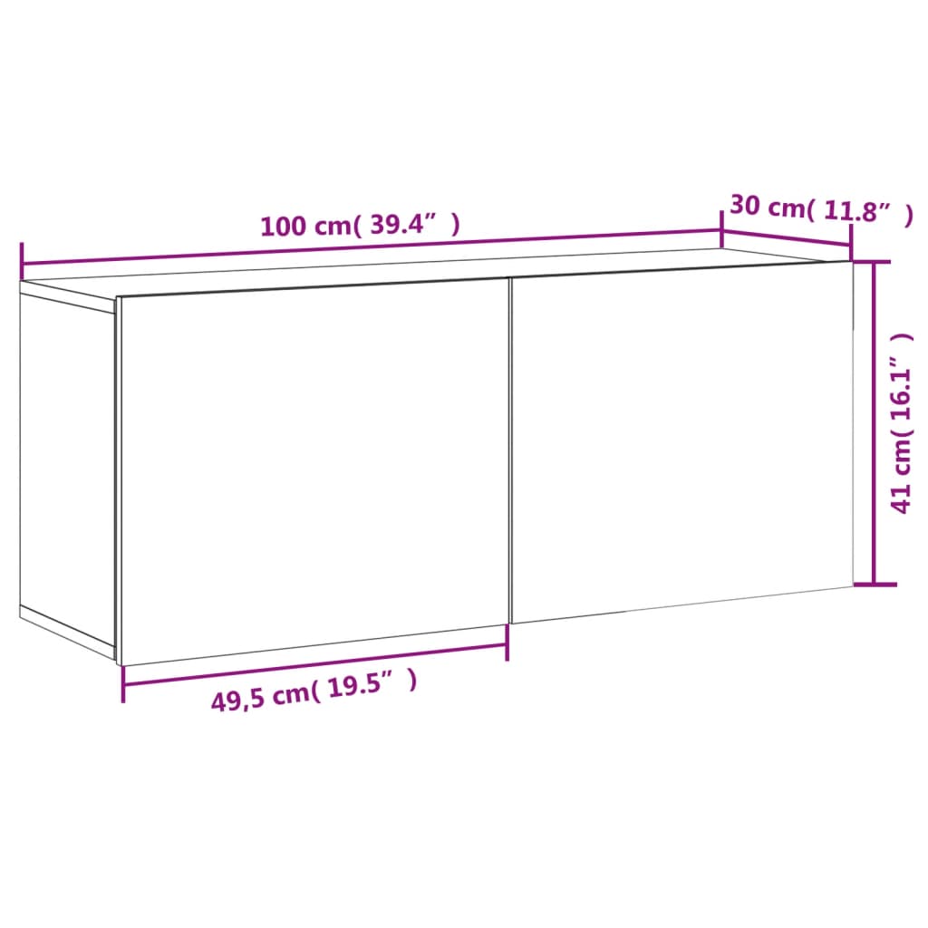 vidaXL Szafka pod telewizor, ścienna, dąb sonoma, 100x30x41 cm