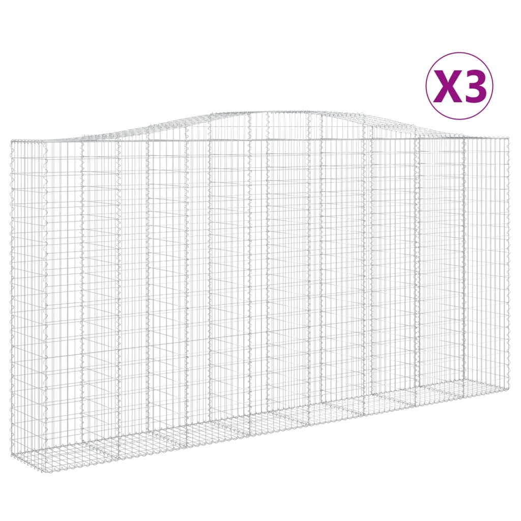 vidaXL Kosze gabionowe, 3 szt, 400x50x200/220 cm, galwanizowane żelazo