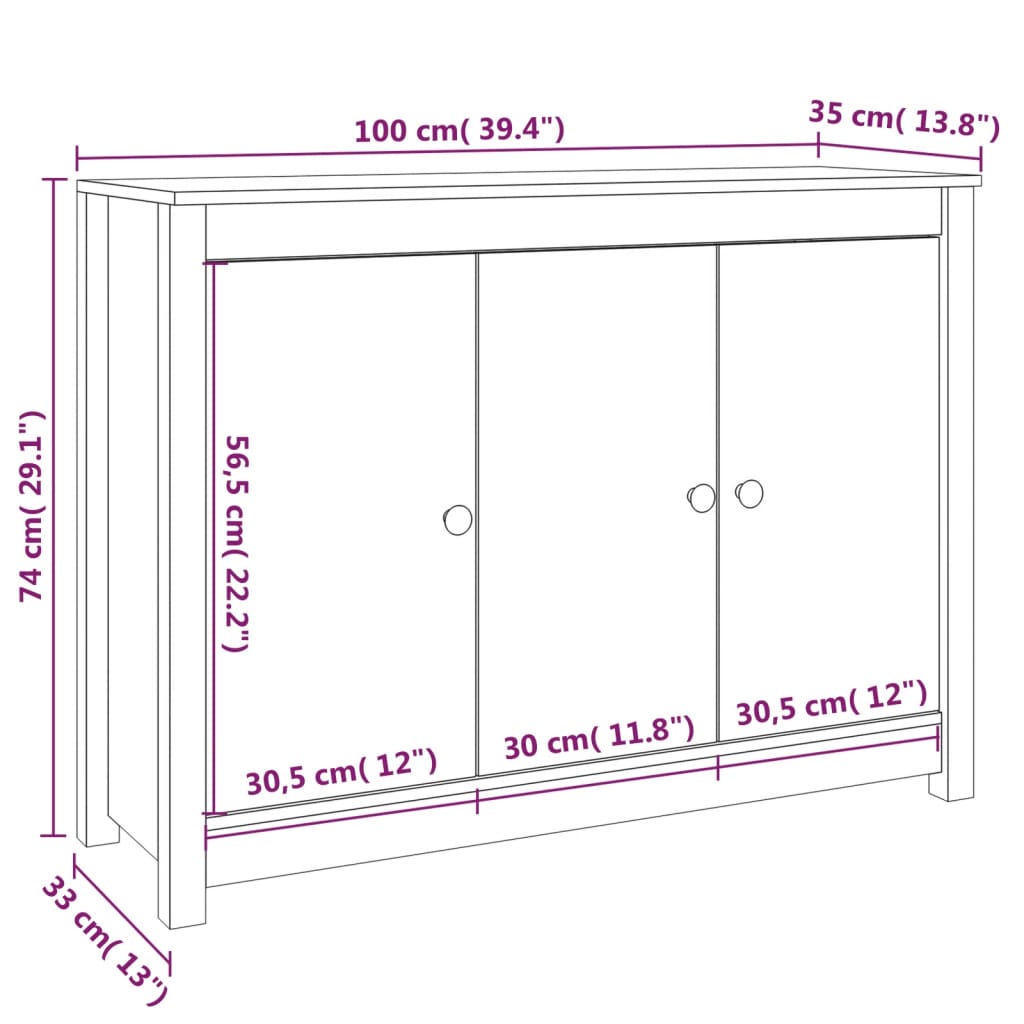 vidaXL Szafka, biała, 100x35x74 cm, lite drewno sosnowe