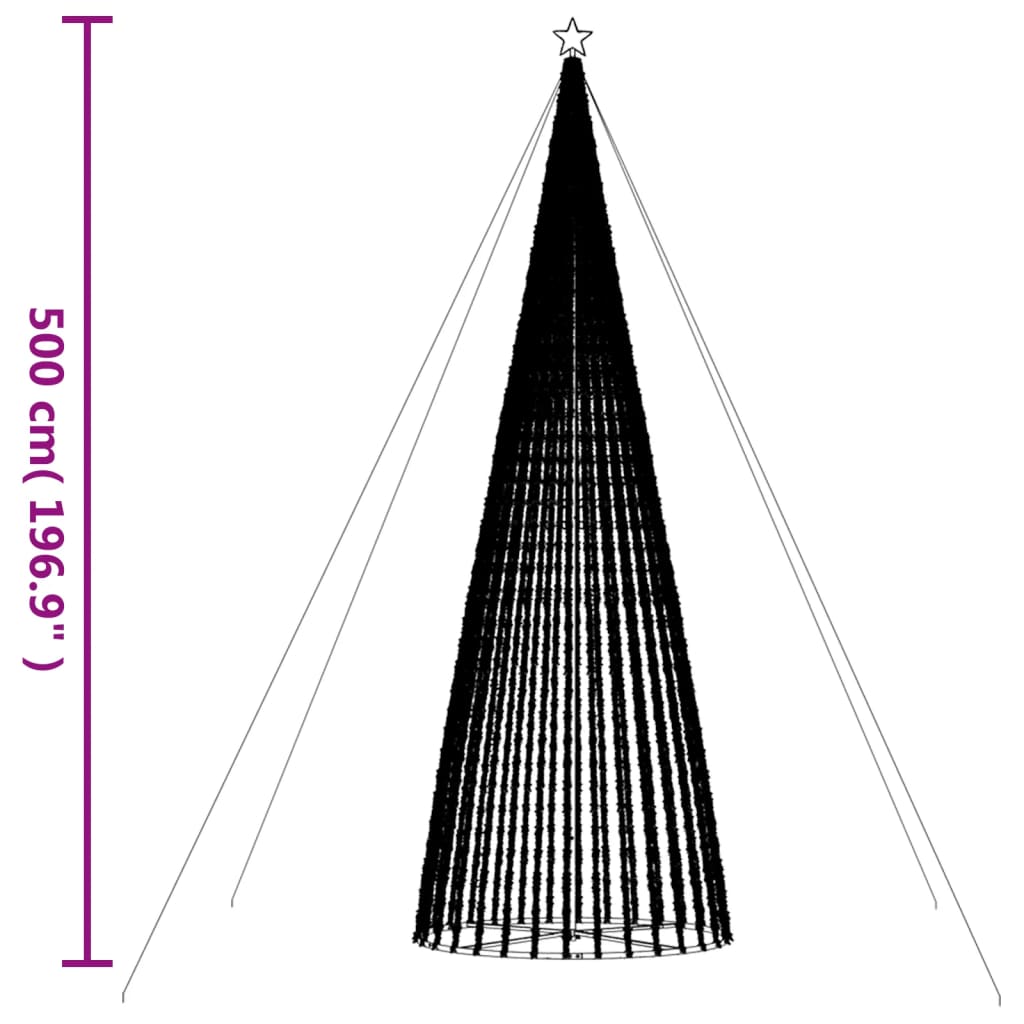 vidaXL Stożkowa choinka z lampek, 1544 kolorowych LED, 500 cm