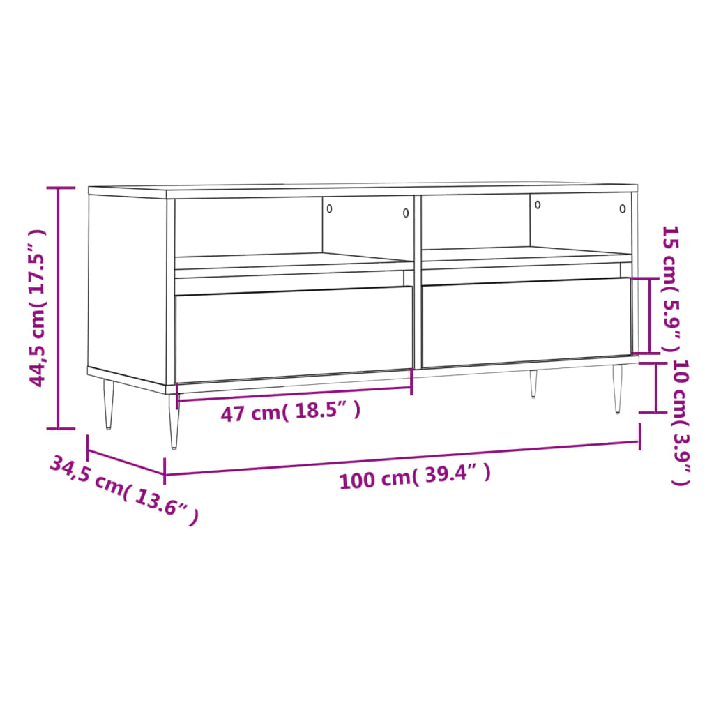 vidaXL Szafka pod TV, szary dąb sonoma, 100x34,5x44,5 cm