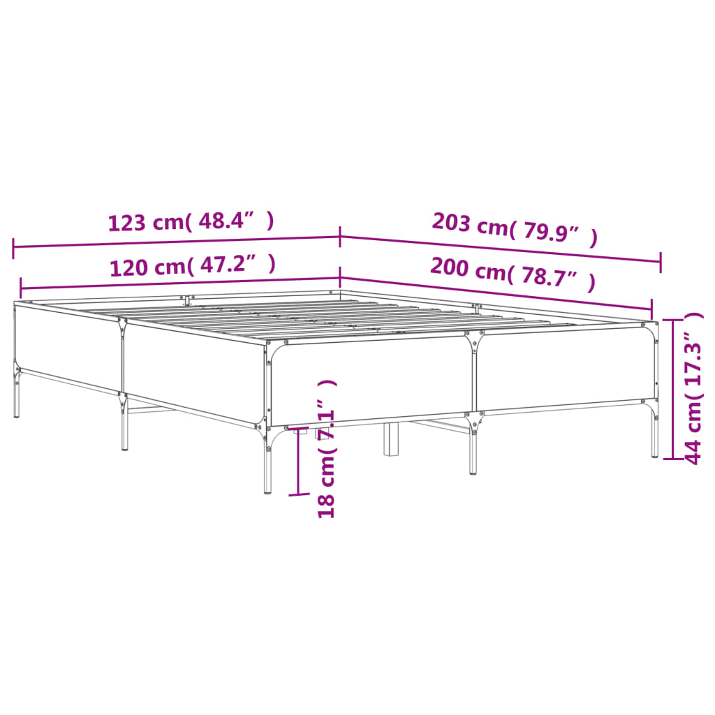 vidaXL Rama łóżka, przydymiony dąb, 120x200cm, materiał drewnopochodny