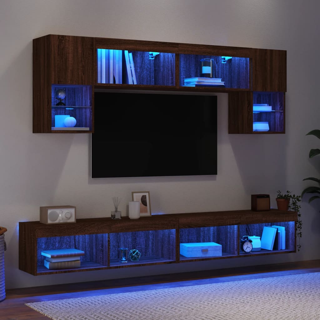vidaXL 6-częściowy zestaw mebli TV z LED, brązowy dąb