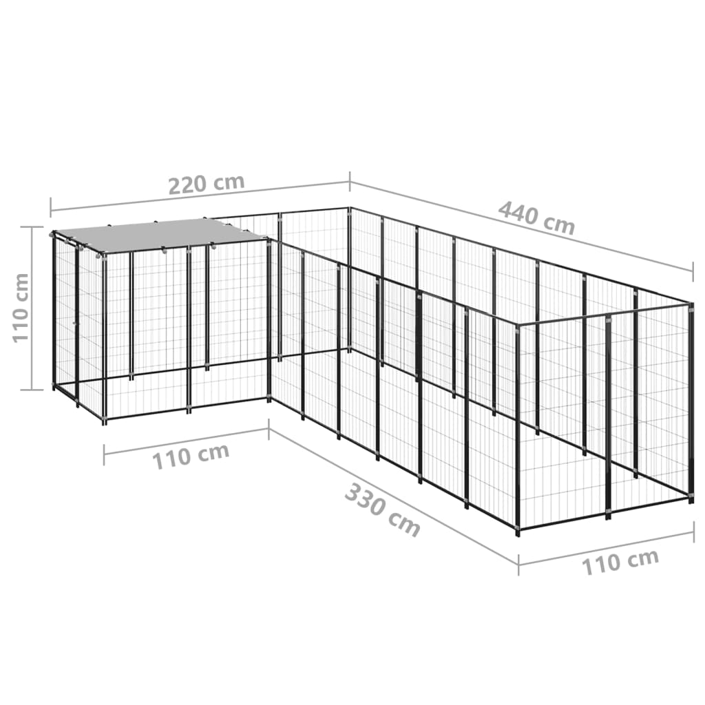 vidaXL Kojec dla psa, czarny, 6,05 m², stalowy