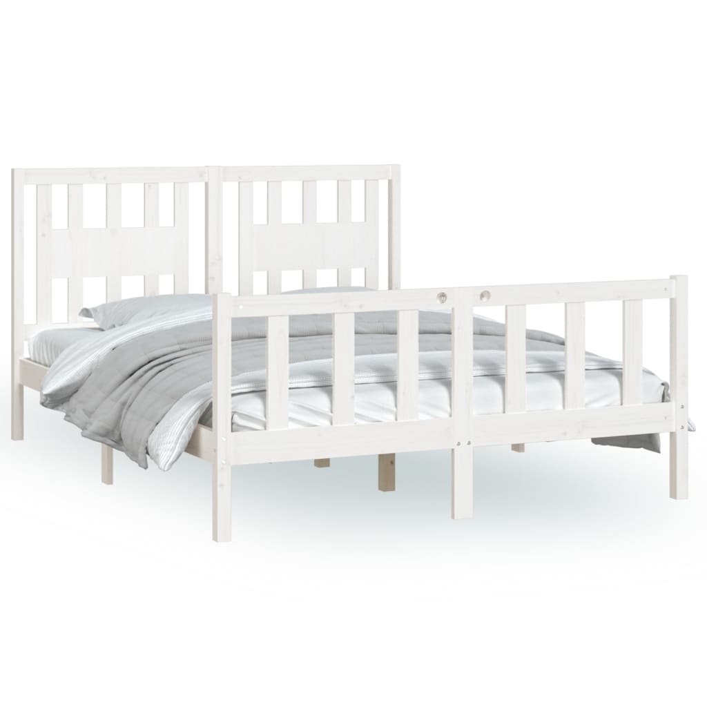 vidaXL Rama łóżka z wezgłowiem, biała, lite drewno sosnowe, 120x200 cm