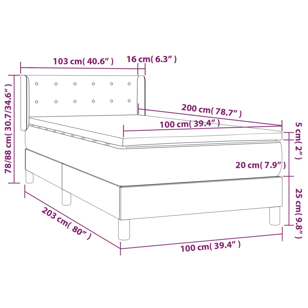 vidaXL Łóżko kontynentalne z materacem, czarne, ekoskóra 100x200 cm