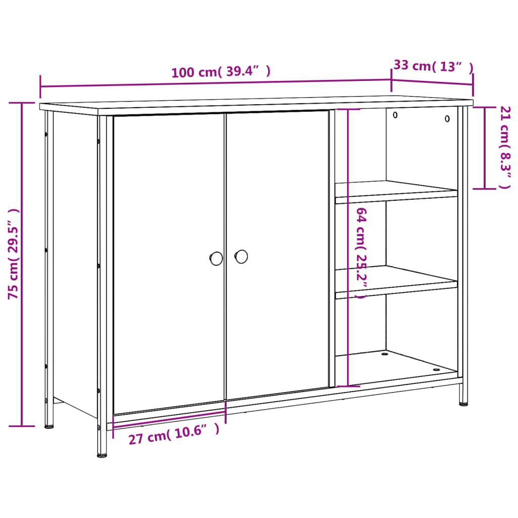 vidaXL Komoda, czarna, 100x33x75 cm, materiał drewnopochodny