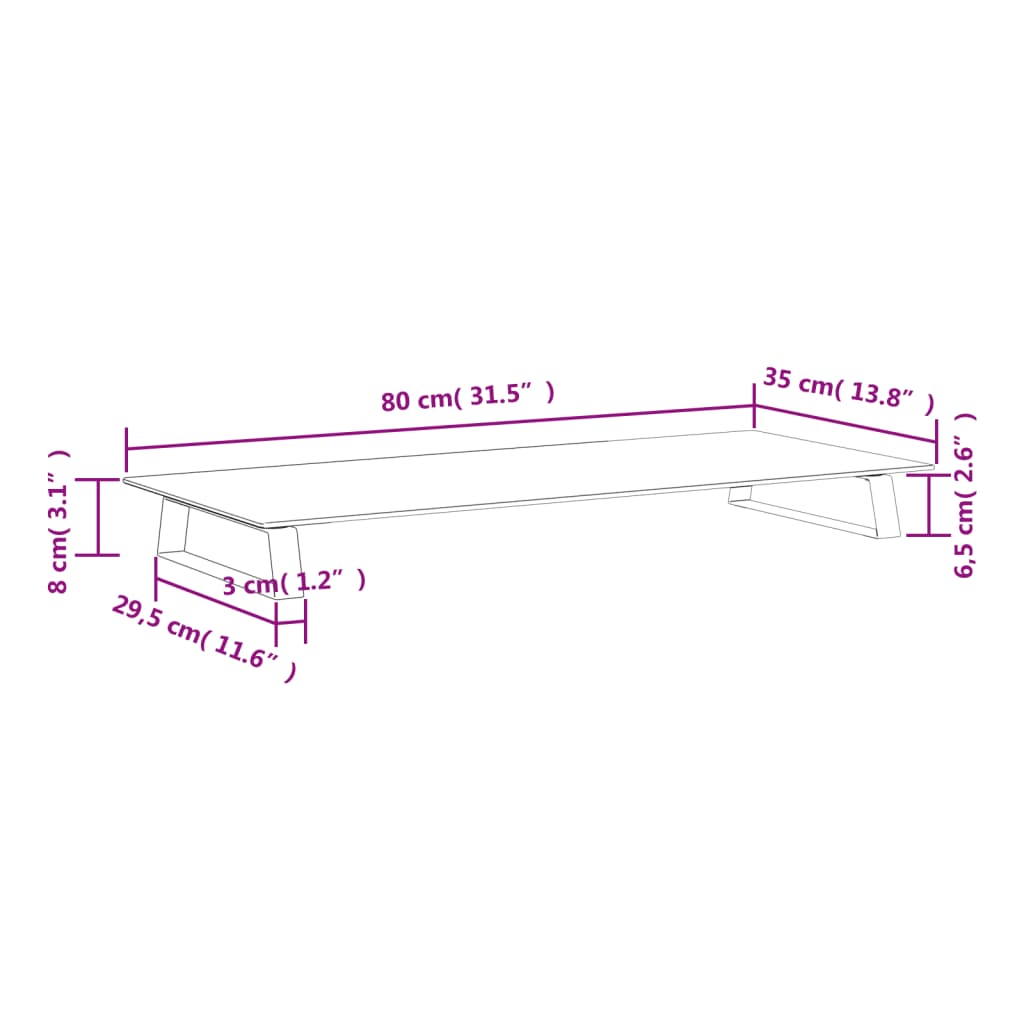 vidaXL Podstawka pod monitor, biała, 80x35x8 cm, szkło i metal