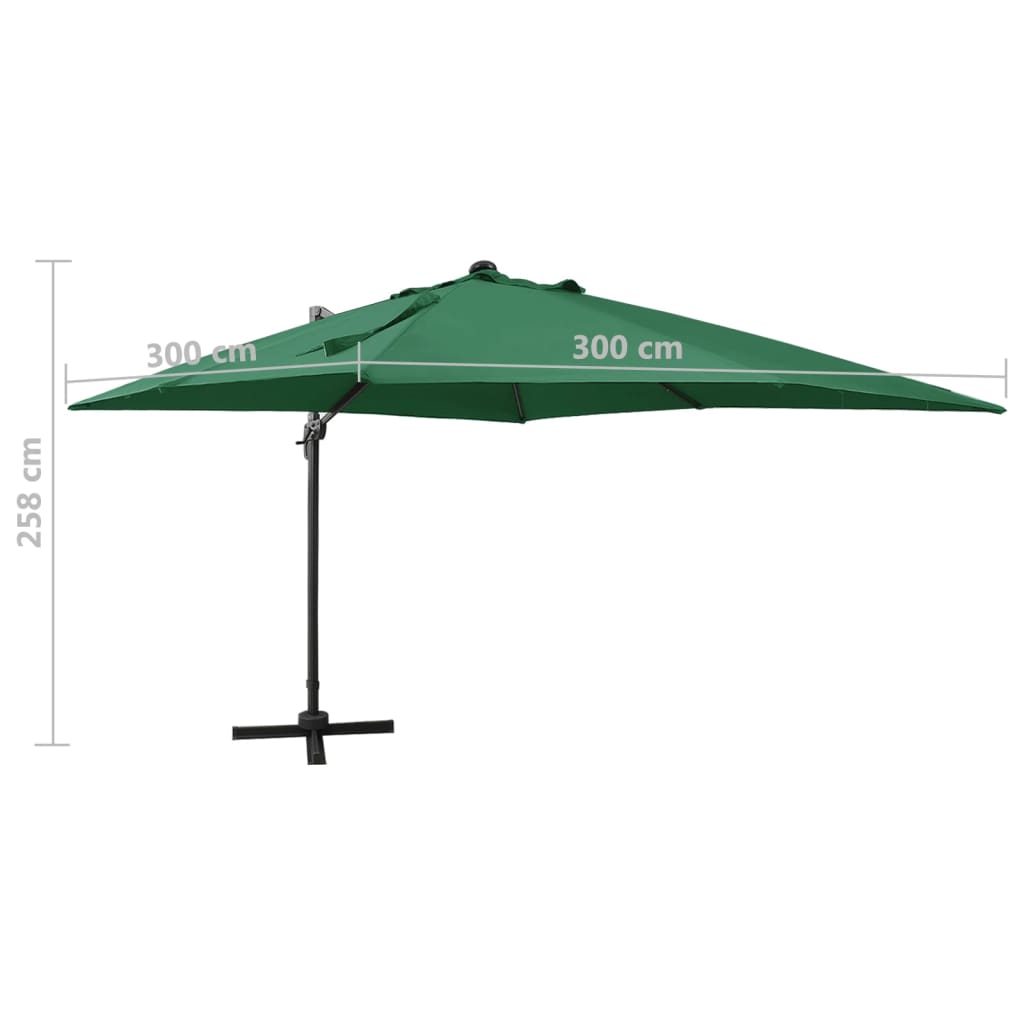 vidaXL Parasol wiszący z LED i słupkiem, zielony, 300 cm