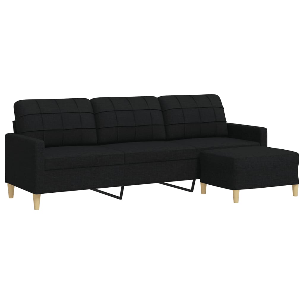 vidaXL 3-osobowa sofa z podnóżkiem, czarna, 210 cm, tkaniną