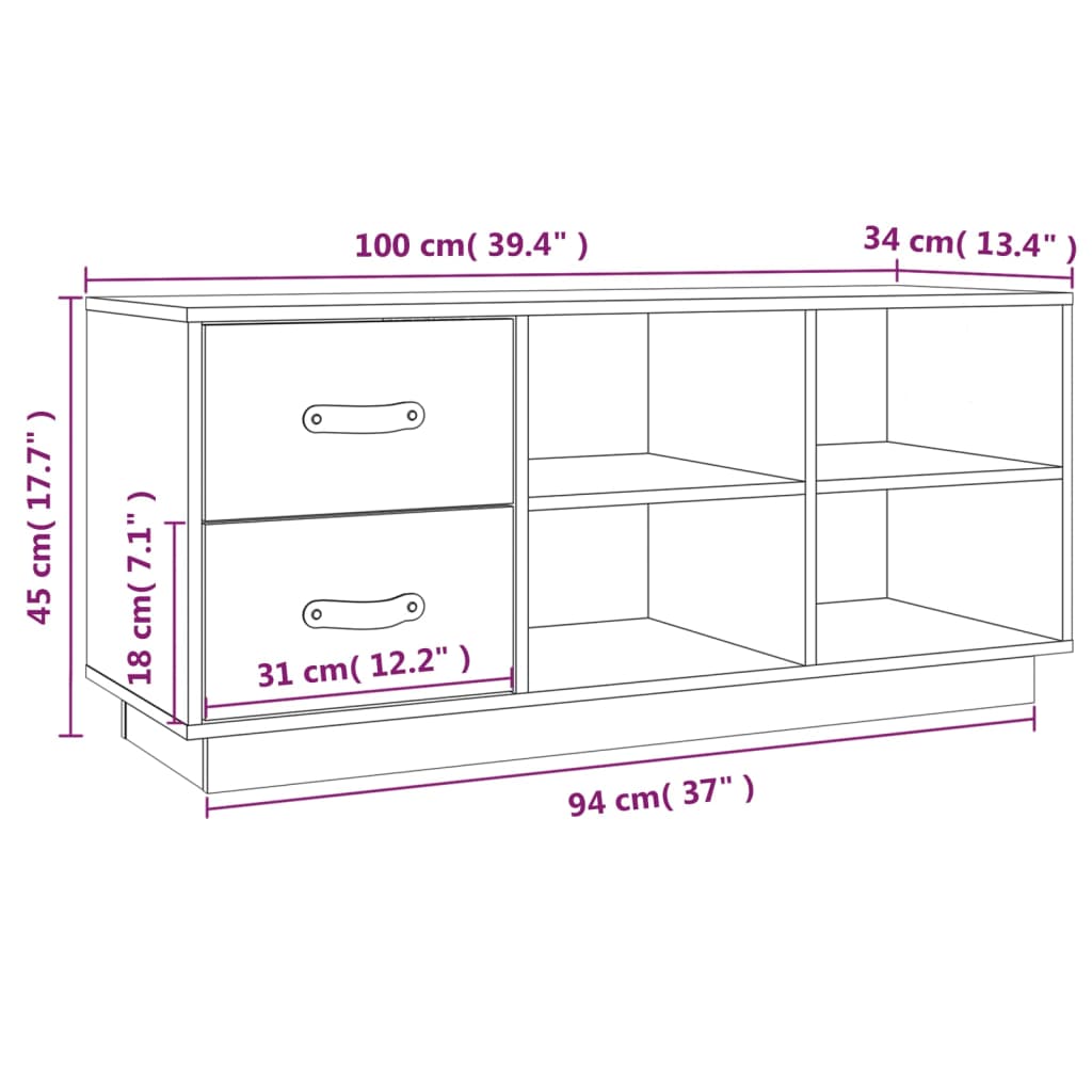 vidaXL Szafka na buty, szara, 100x34x45 cm, lite drewno sosnowe