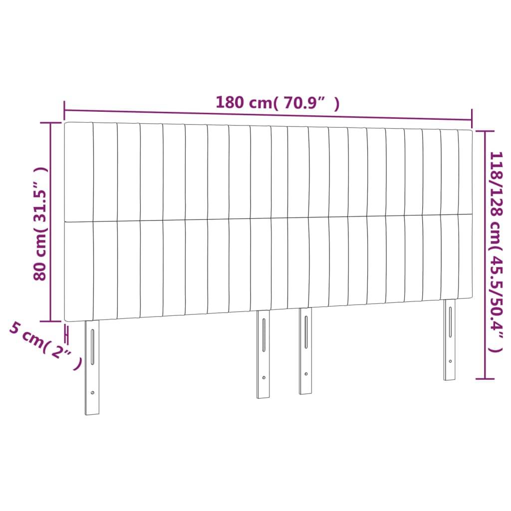 vidaXL Zagłówek do łóżka z LED, ciemnoszary, 180x5x118/128 cm, tkanina