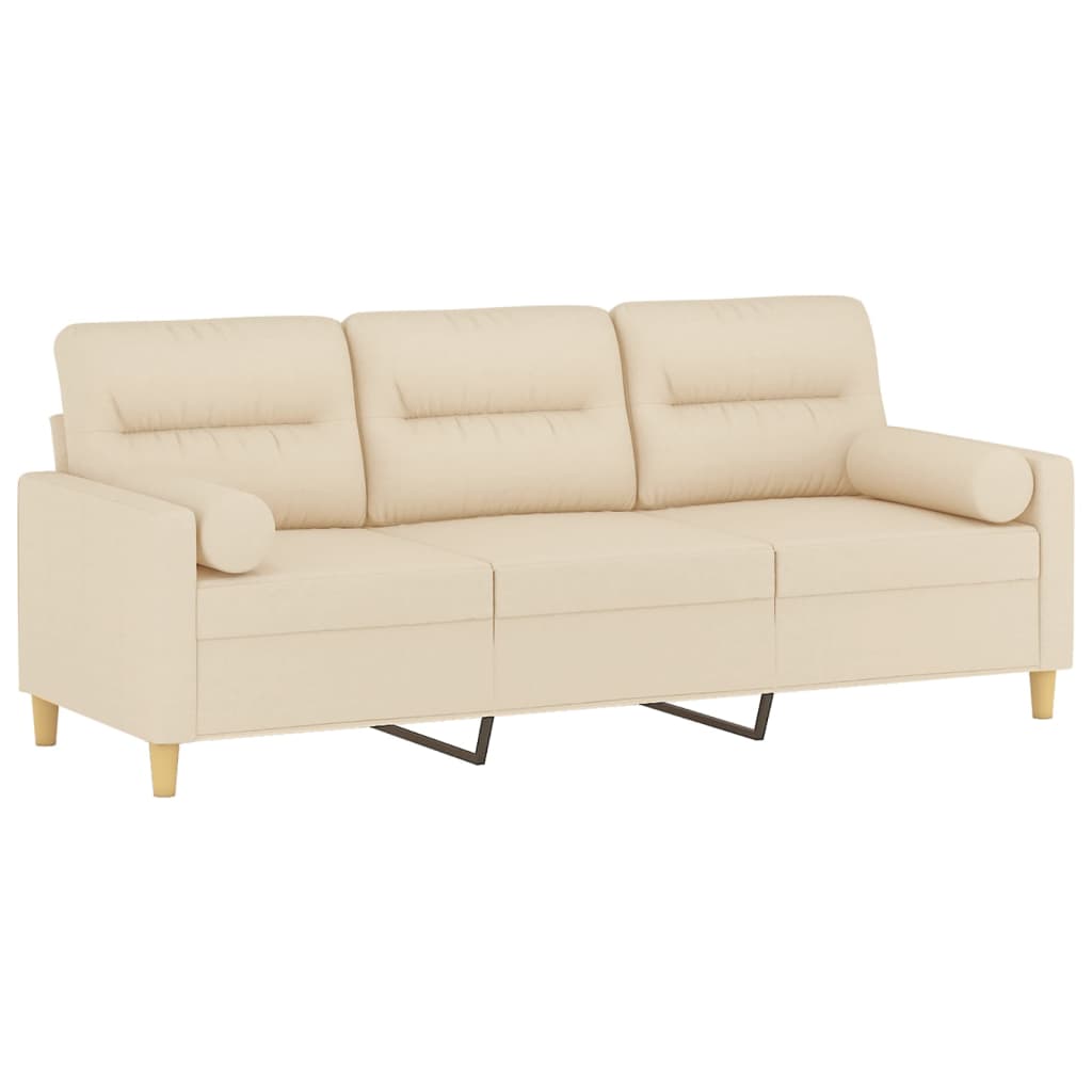 vidaXL 3-osobowa sofa z poduszkami, kremowa, 180 cm, tkanina