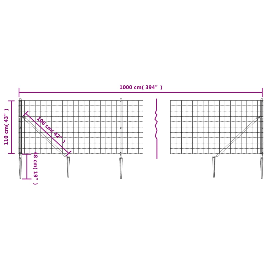 vidaXL Ogrodzenie z siatki, z kotwami, antracytowe, 1,1x10 m